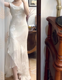 Ndyad Chiffon Beaded Long Prom Dress Simple Mermaid Wedding Dress HZ1024
