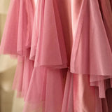 Evafashion A-line Pink Spaghetti Strap Satin Applique Retro Prom Dress Birthday Party Dress HZ1024