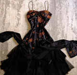 Evafashion A-line Pink Spaghetti Strap Satin Applique Retro Prom Dress Birthday Party Dress HZ1024