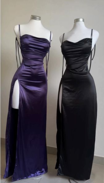 Ndyad Blue Spaghetti Strap Bodycon Satin Elegant Prom Dresses Backless Party Dresses HZ1024