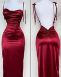 Ndyad Blue Spaghetti Strap Bodycon Satin Elegant Prom Dresses Backless Party Dresses HZ1024
