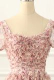 Ndyad A-line Tulle Pleated Floral Long Prom Dress Adult Ceremony Graduation Prom Dress HZ1024