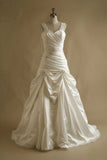 Ndyad A-line Satin Lace Long Prom Dress Sweetheart Neck White Beaded Wedding Dress HZ1024