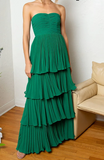 Ndyad Green A-line Chiffon Strapless Layers Long Prom Dress Formal Evening Dress HZ1024