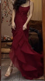 Ndyad Spaghetti Straps Chiffon Long Prom Dress Formal Evening Dress HZ1024