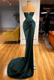 Ndyad Green Mermaid Spaghetti-Straps Satin Long Prom Dress With Beadings HZ1024