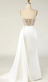 Ndyad Satin Spaghetti strap Sweetheart Sequined Beaded Long Prom Dress Gorgeous Evening Dress HZ1024
