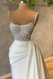 Ndyad Satin Spaghetti strap Sweetheart Sequined Beaded Long Prom Dress Gorgeous Evening Dress HZ1024