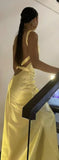 Ndyad Mermaid V Neck Yellow Backless Long Prom Dress HZ1024