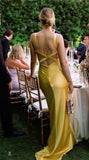 Ndyad Mermaid V Neck Yellow Backless Long Prom Dress HZ1024