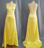 Ndyad Mermaid V Neck Yellow Backless Long Prom Dress HZ1024