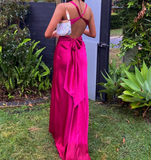 Ndyad Yellow ??A-Line Long Prom Dress for Party&Guest-V Neck Satin Beautiful Backless Formal Evening Dress HZ1024
