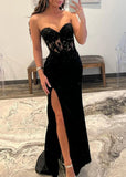 Ndyad Sweetheart Beads Satin Long Prom Dress with Slit HZ1024