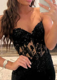 Ndyad Sweetheart Beads Satin Long Prom Dress with Slit HZ1024