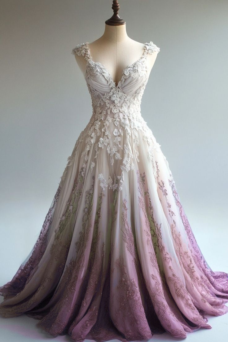 Ndyad Straps Tulle Beaded Long Prom Dress Applique Sweetheart Neck Evening Gown HZ1024