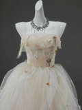 Ndyad A-line Straps Tulle Long Prom Dress Simple Applique Wedding Dress HZ1024