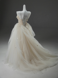 Ndyad A-line Straps Tulle Long Prom Dress Simple Applique Wedding Dress HZ1024