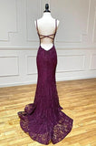 Ndyad Mermaid Formal Dresses Under $170?? Charming Grape Spaghetti Straps Applique Long Backless Prom Dress With Slit HZ1024