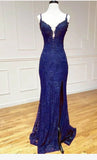 Ndyad Mermaid Formal Dresses Under $170?? Charming Grape Spaghetti Straps Applique Long Backless Prom Dress With Slit HZ1024