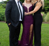 Ndyad Mermaid Formal Dresses Under $170?? Charming Grape Spaghetti Straps Applique Long Backless Prom Dress With Slit HZ1024