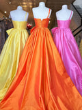 Ndyad one shoulder satin long prom dress with bow HZ1024