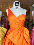 Ndyad one shoulder satin long prom dress with bow HZ1024