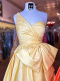 Ndyad one shoulder satin long prom dress with bow HZ1024