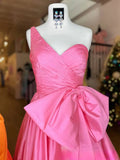 Ndyad one shoulder satin long prom dress with bow HZ1024