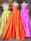Ndyad one shoulder satin long prom dress with bow HZ1024