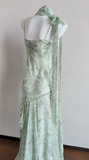 Ndyad Green Mermaid Formal Dresses Beaded Chiffon Open Back Long Prom Dresses Spaghetti Straps Guest Dresses HZ1024