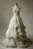 Ndyad A-line Spaghetti Strap Beaded Tulle Long Prom Dress Simple Applique Wedding Dress HZ1024