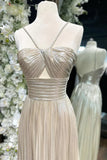 Ndyad A-line Spaghetti Strap Long Prom Dress with Slit HZ1024