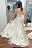 Ndyad A-line Spaghetti Strap Long Prom Dress with Slit HZ1024