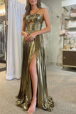 Ndyad A-line Spaghetti Strap Long Prom Dress with Slit HZ1024