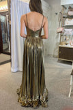 Ndyad A-line Spaghetti Strap Long Prom Dress with Slit HZ1024