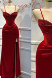 Ndyad Mermaid Spaghetti StrapsSatin Long Formal Dress with Beading Wedding Guest Dress HZ1024