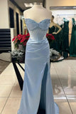 Ndyad Mermaid Spaghetti StrapsSatin Long Formal Dress with Beading Wedding Guest Dress HZ1024