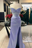 Ndyad Mermaid Spaghetti StrapsSatin Long Formal Dress with Beading Wedding Guest Dress HZ1024