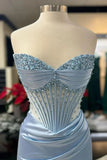 Ndyad Mermaid Spaghetti StrapsSatin Long Formal Dress with Beading Wedding Guest Dress HZ1024