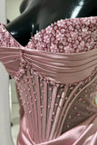 Ndyad Mermaid Spaghetti StrapsSatin Long Formal Dress with Beading Wedding Guest Dress HZ1024