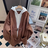 Ndyad two-piece hooded sweater jacket loose lazy style mid-length knitted cardigan HZ1024