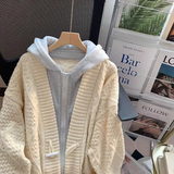 Ndyad two-piece hooded sweater jacket loose lazy style mid-length knitted cardigan HZ1024