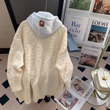 Ndyad two-piece hooded sweater jacket loose lazy style mid-length knitted cardigan HZ1024