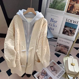Ndyad two-piece hooded sweater jacket loose lazy style mid-length knitted cardigan HZ1024