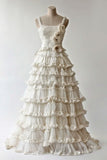 Ndyad White A-line Spaghetti Strap Lace Tulle Long Prom Dress Simple Wedding Dress HZ1024