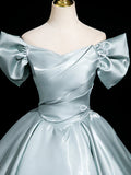 Ndyad V Neck Satin Blue Long Prom Dress, Blue Long Formal Dress HZ1024