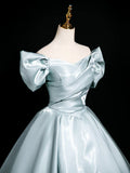 Ndyad V Neck Satin Blue Long Prom Dress, Blue Long Formal Dress HZ1024