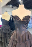 Ndyad Yellow A-Line Sweetheart Long Tiered Prom Dress with Slit HZ1024