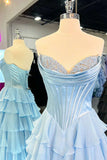 Ndyad Yellow A-Line Sweetheart Long Tiered Prom Dress with Slit HZ1024