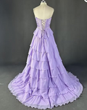 Ndyad Yellow A-Line Sweetheart Long Tiered Prom Dress with Slit HZ1024